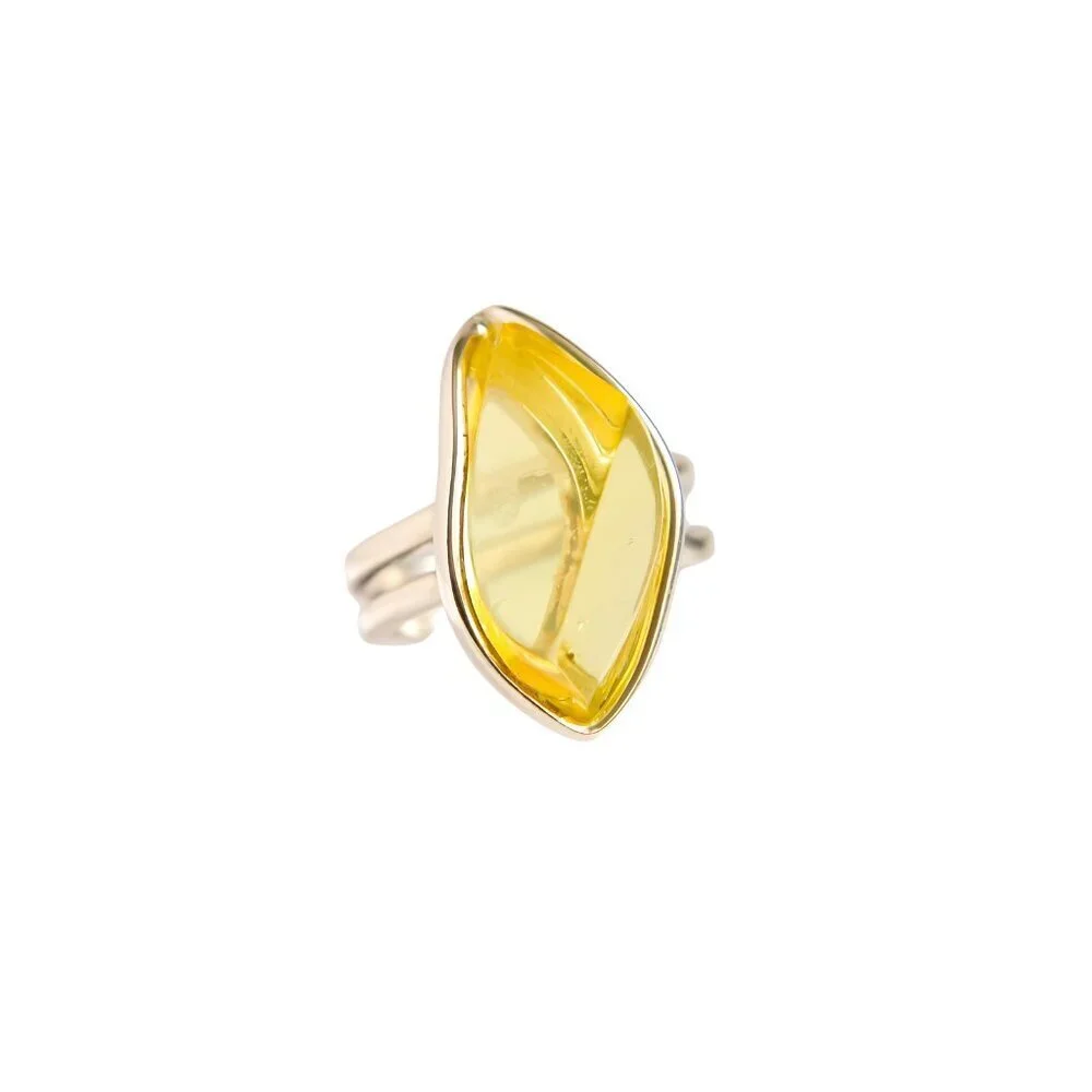 Lemon Baltic Amber Sterling Silver Adjustable Ring – Handmade